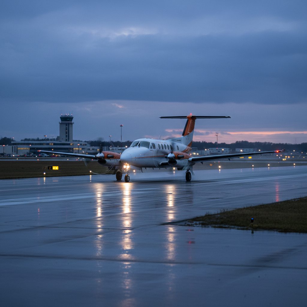 Beechcraft Beech 90 King Air, On the runway, illustrative image