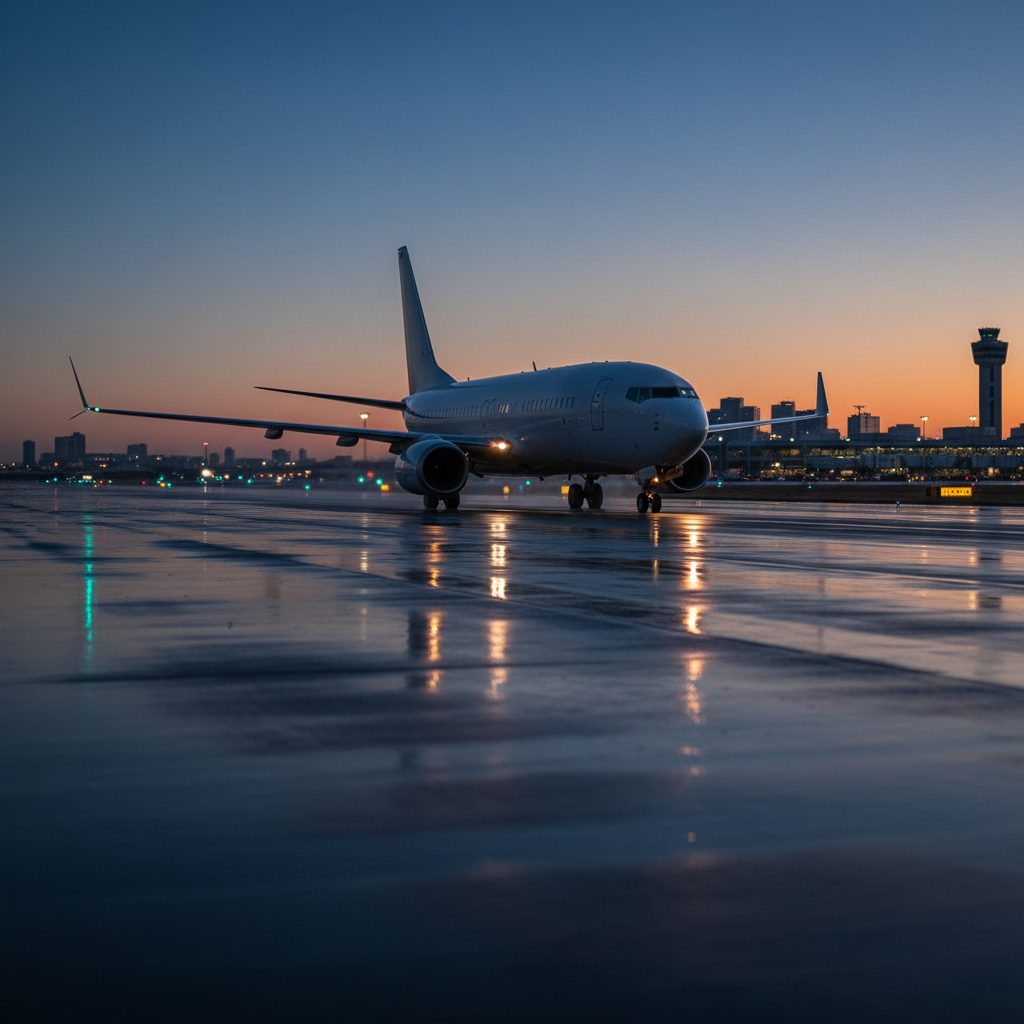 Boeing 737 Business Jet, On the runway, illustrative image