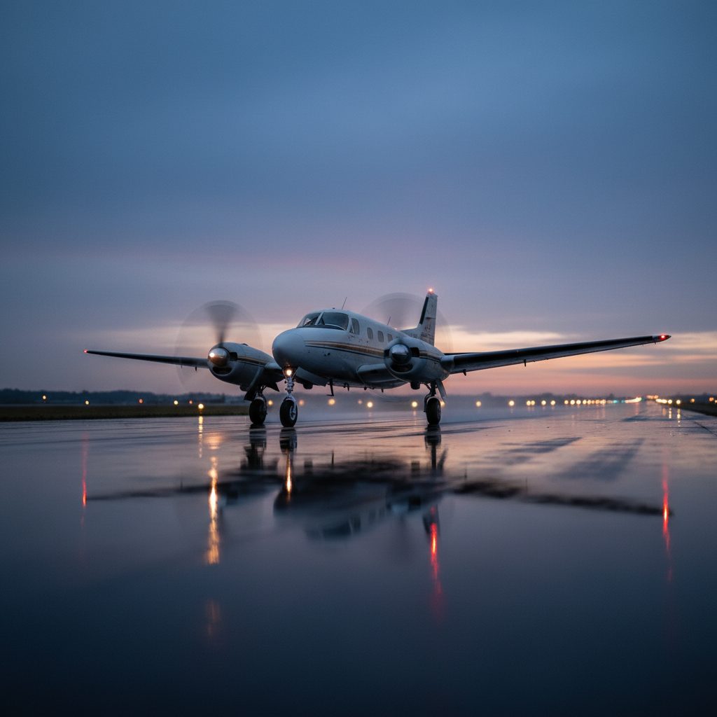 Beechcraft Queen Air, On the runway, illustrative image