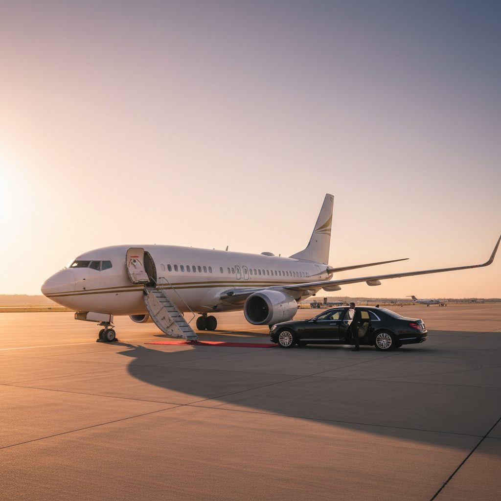Boeing 737 Business Jet, Ready for boarding, illustrative image